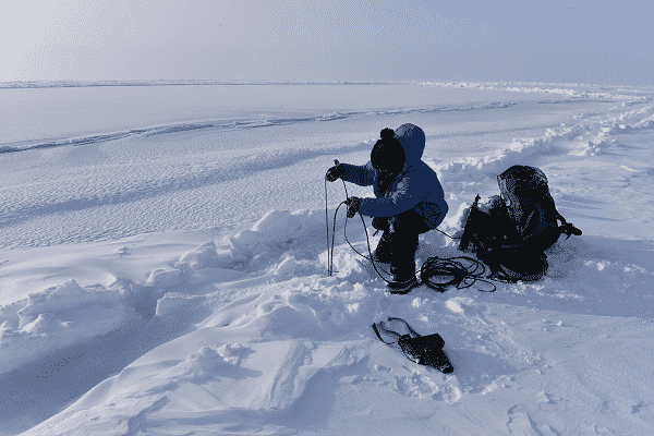 Jana Winderen, hydrophone recording fifteen metres under the sea ice by the North Pole.